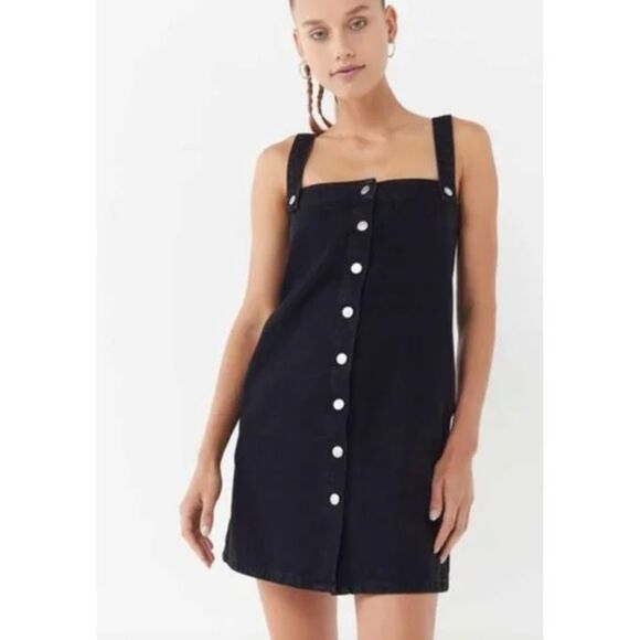 Urban Outfitters Denim Overall Black Jean Button Front Dress Size Small - Picture 1 of 8